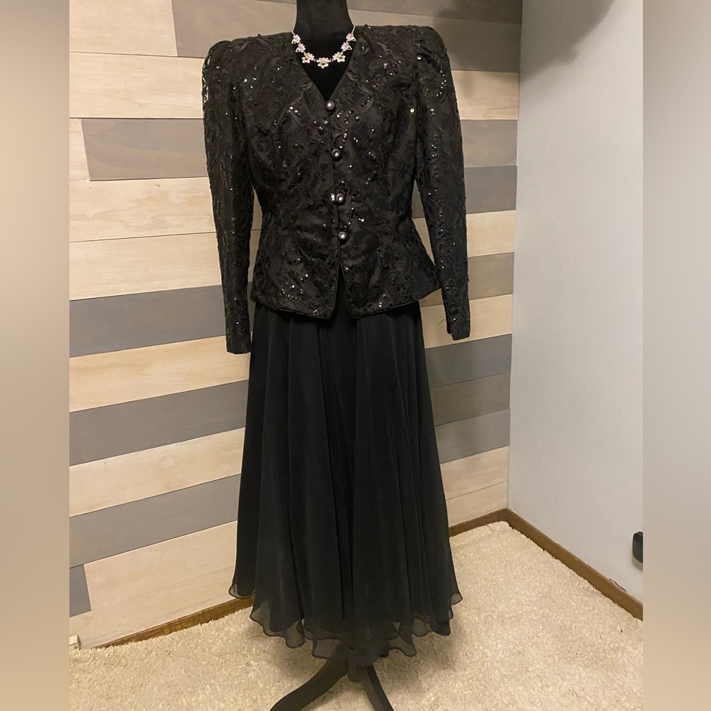 Formal skirt and jacket. Black with Lace and sequins overlay. Karen Miller . 8